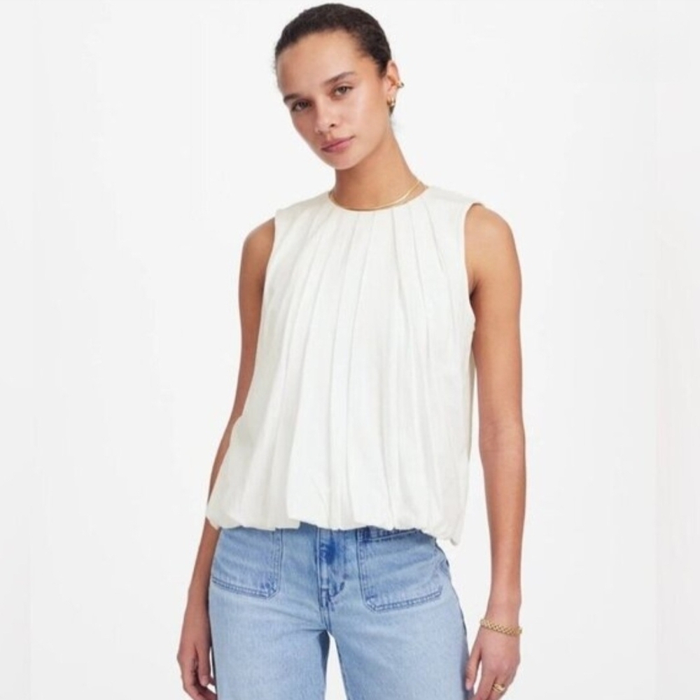 Madewell Cream Pleated Sleeveless Blouse